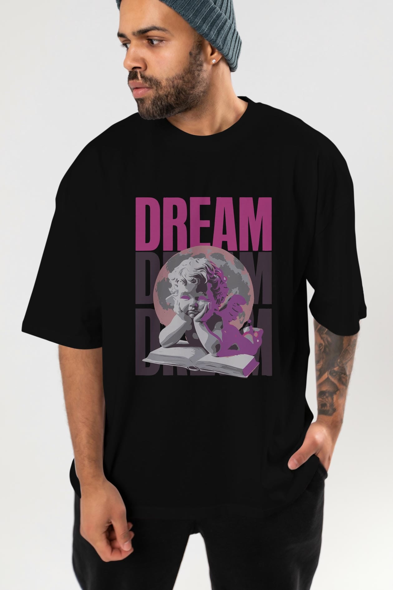 Dream Angel ön Baskılı Oversize t-shirt Erkek Kadın %100 Pamuk Bisiklet Yaka tişort