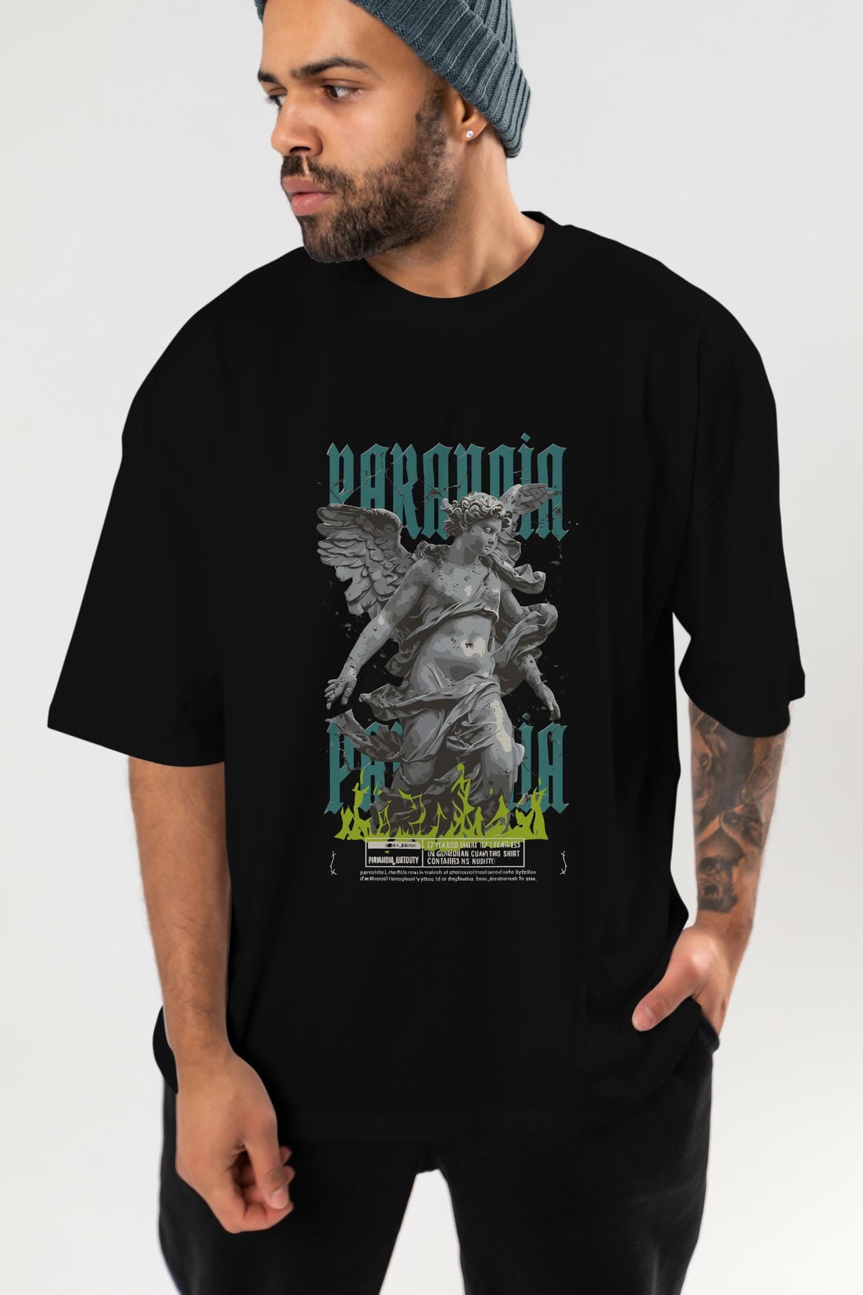 Paranoia ön Baskılı Oversize t-shirt Erkek Kadın %100 Pamuk Bisiklet Yaka tişort