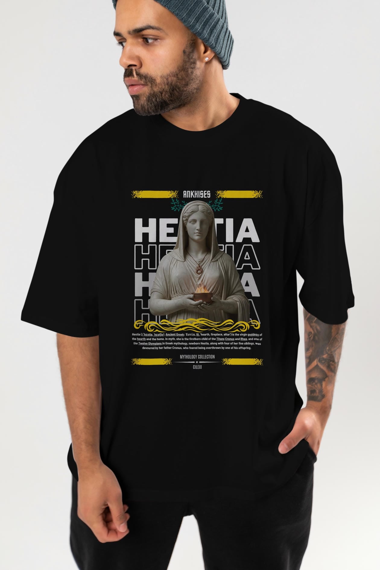 Hestia 1 ön Baskılı Oversize t-shirt Erkek Kadın %100 Pamuk Bisiklet Yaka tişort