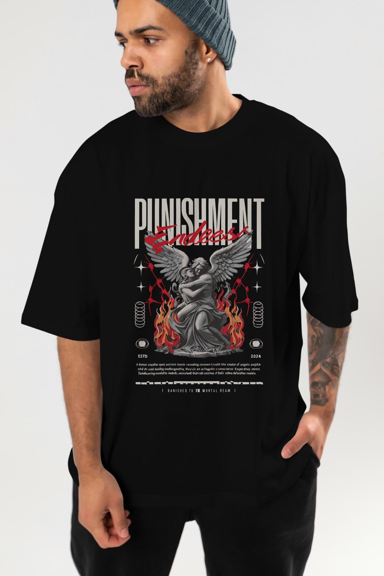 Punishment Endeess ön Baskılı Oversize t-shirt Erkek Kadın %100 Pamuk Bisiklet Yaka tişort