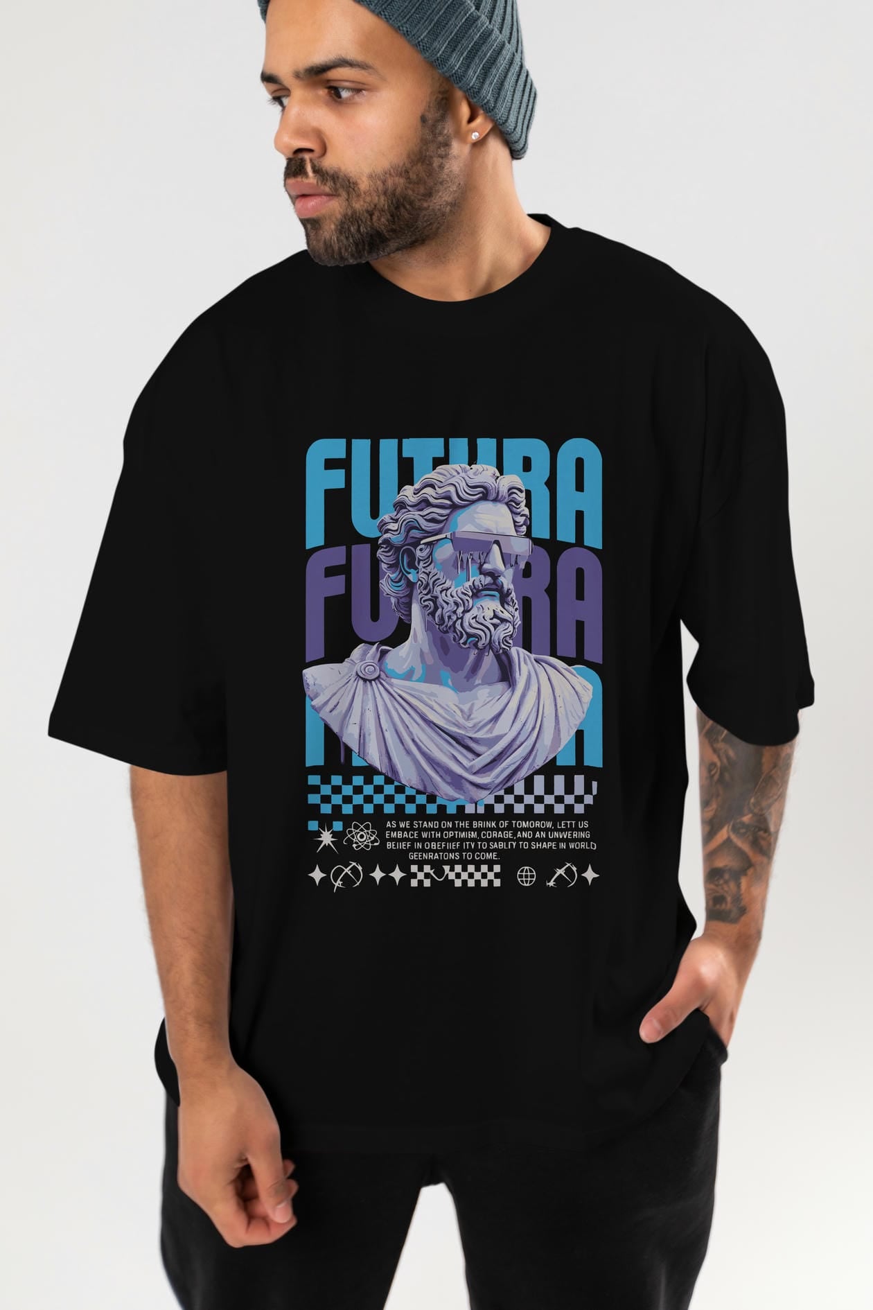Futura Zeus ön Baskılı Oversize t-shirt Erkek Kadın %100 Pamuk Bisiklet Yaka tişort