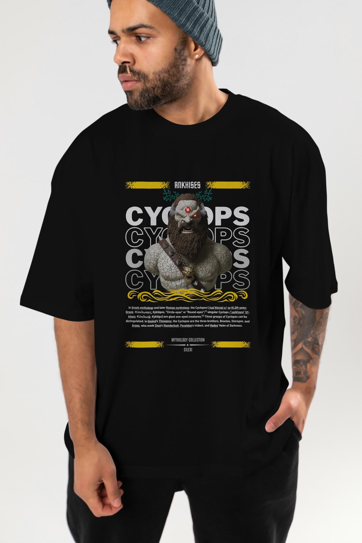 Cyclopes 1 ön Baskılı Oversize t-shirt Erkek Kadın %100 Pamuk Bisiklet Yaka tişort