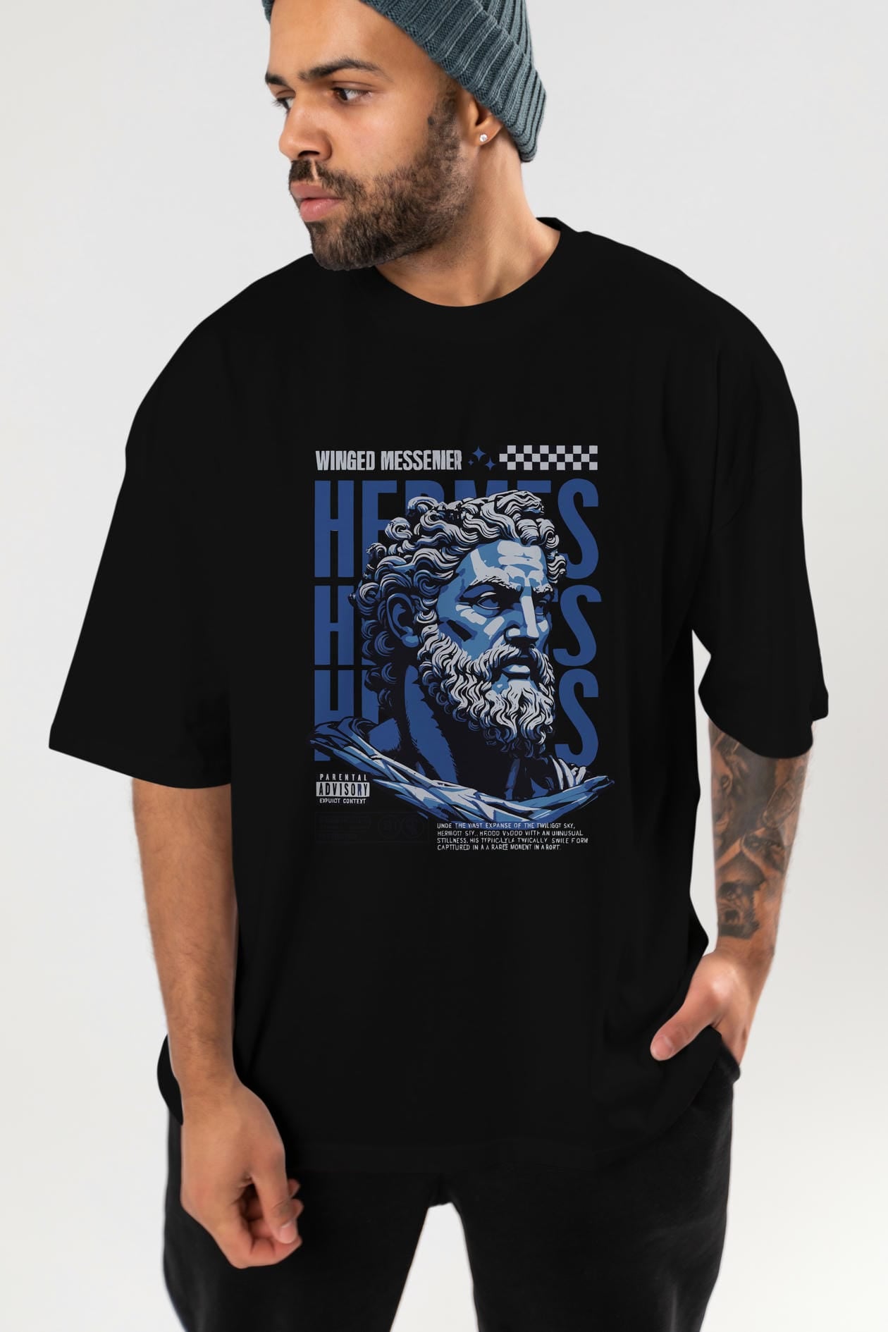 Hermes 1 ön Baskılı Oversize t-shirt Erkek Kadın %100 Pamuk Bisiklet Yaka tişort