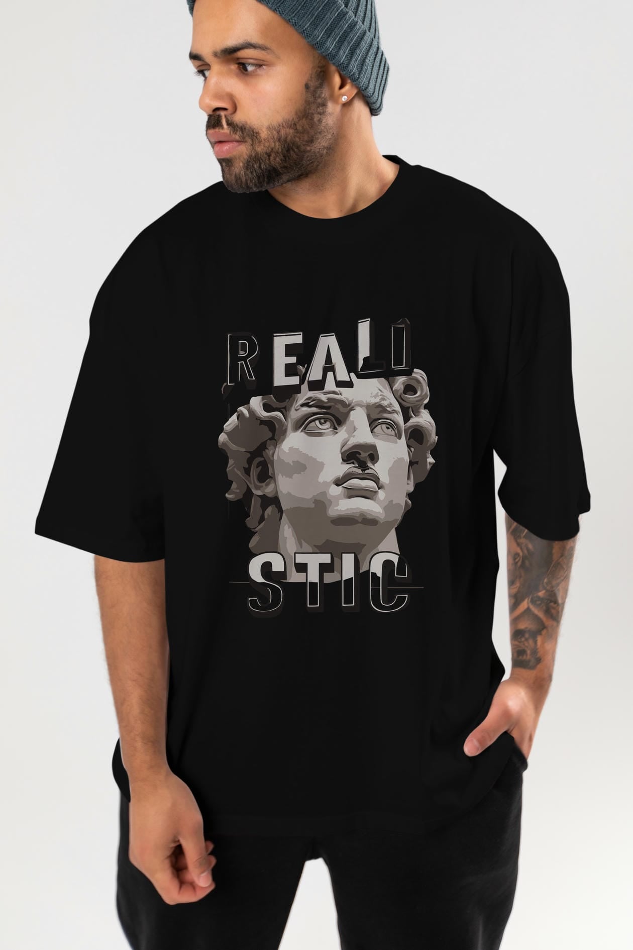 Realistic ön Baskılı Oversize t-shirt Erkek Kadın %100 Pamuk Bisiklet Yaka tişort