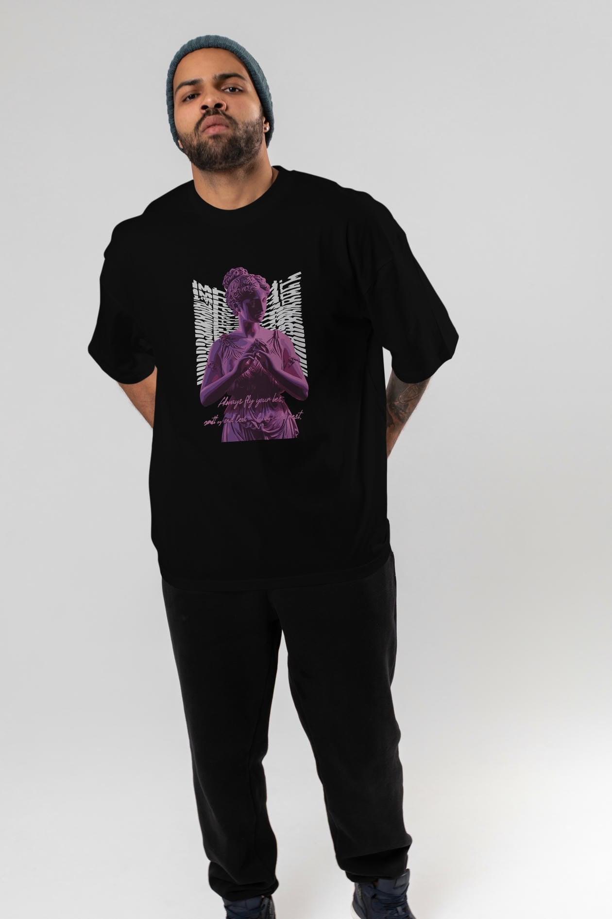 Always Fly ön Baskılı Oversize t-shirt Erkek Kadın %100 Pamuk Bisiklet Yaka tişort