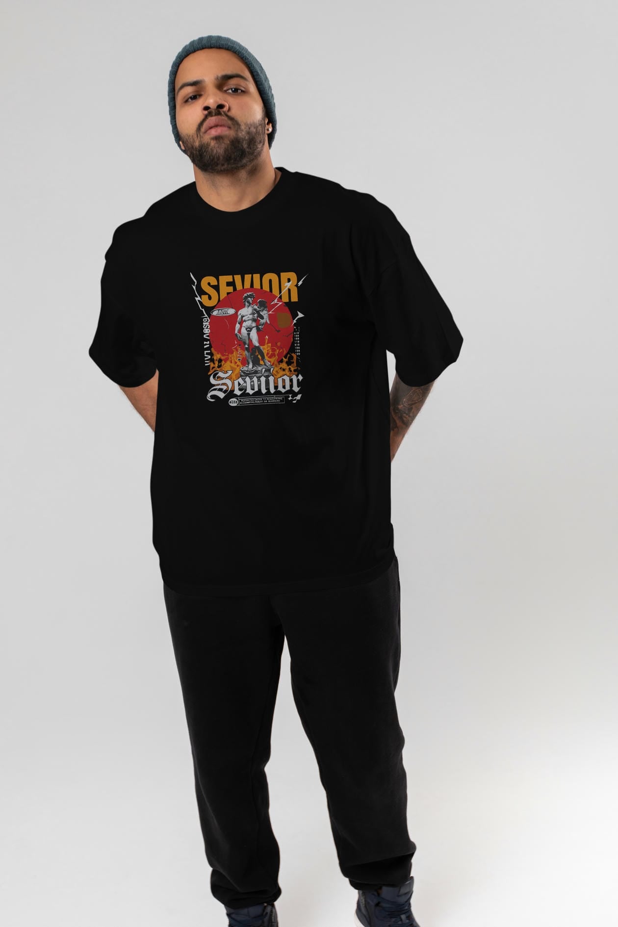 Sevior ön Baskılı Oversize t-shirt Erkek Kadın %100 Pamuk Bisiklet Yaka tişort