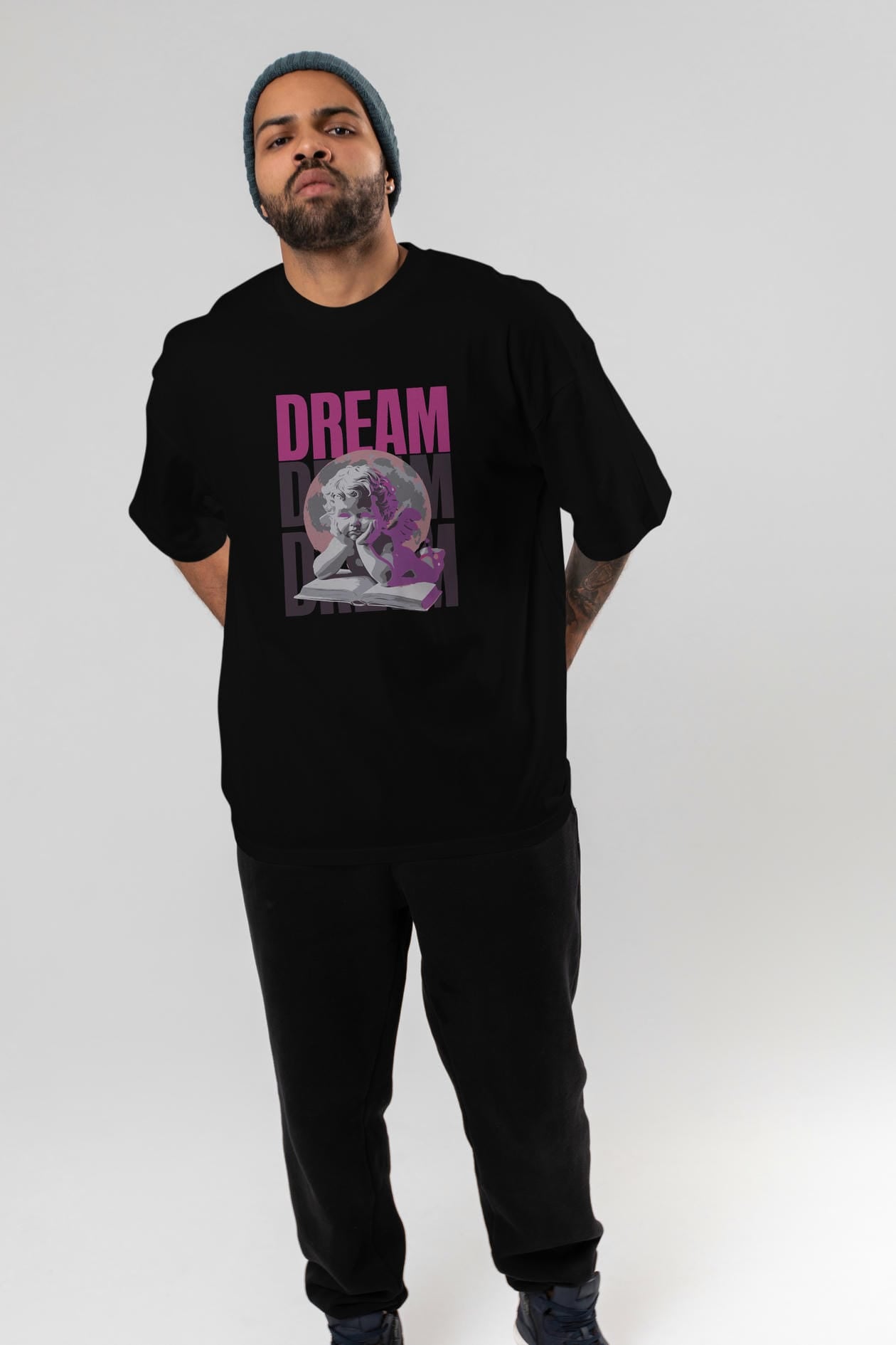 Dream Angel ön Baskılı Oversize t-shirt Erkek Kadın %100 Pamuk Bisiklet Yaka tişort