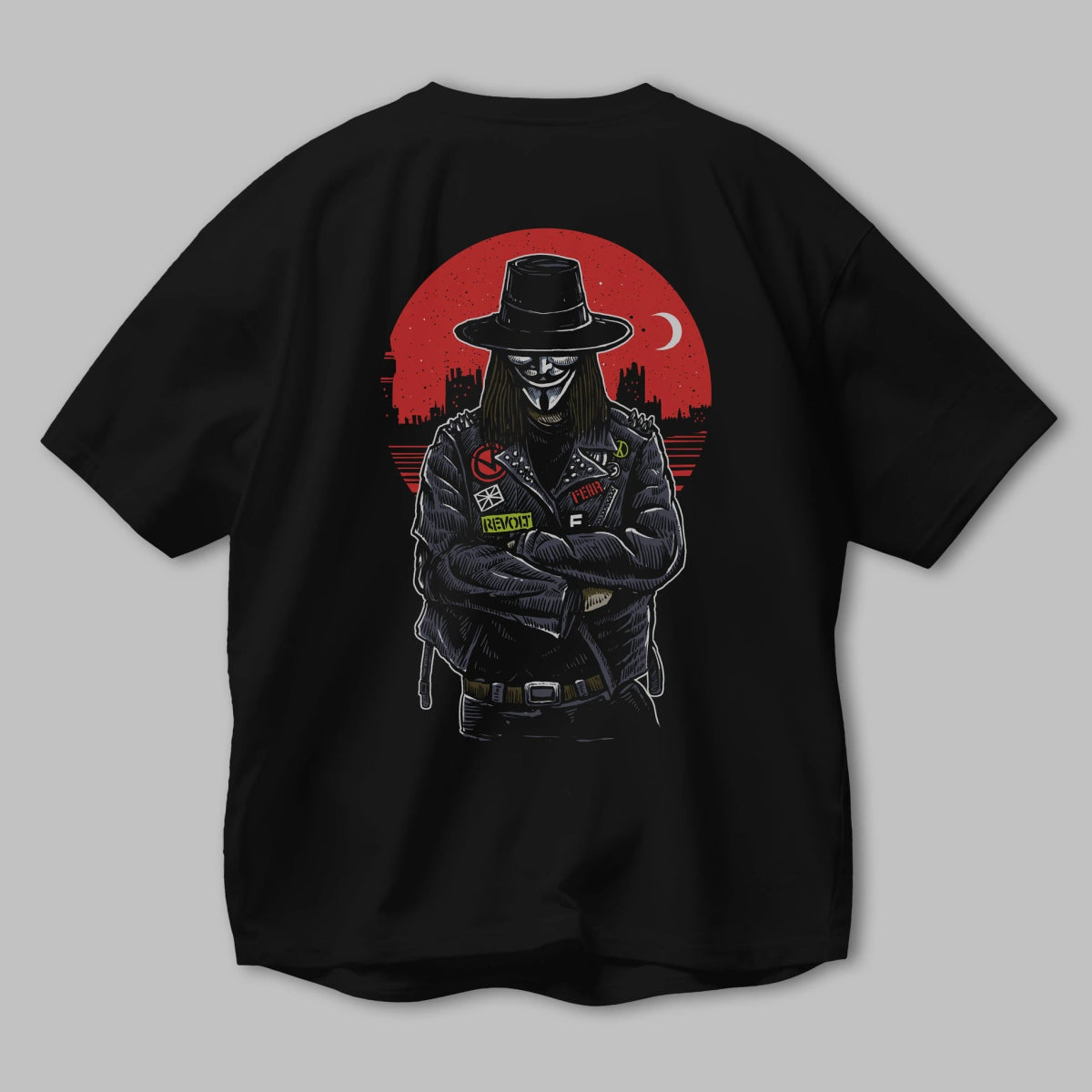 vendetta Arka Baskılı Oversize t-shirt Erkek Kadın Unisex %100 Pamuk - Cilexi