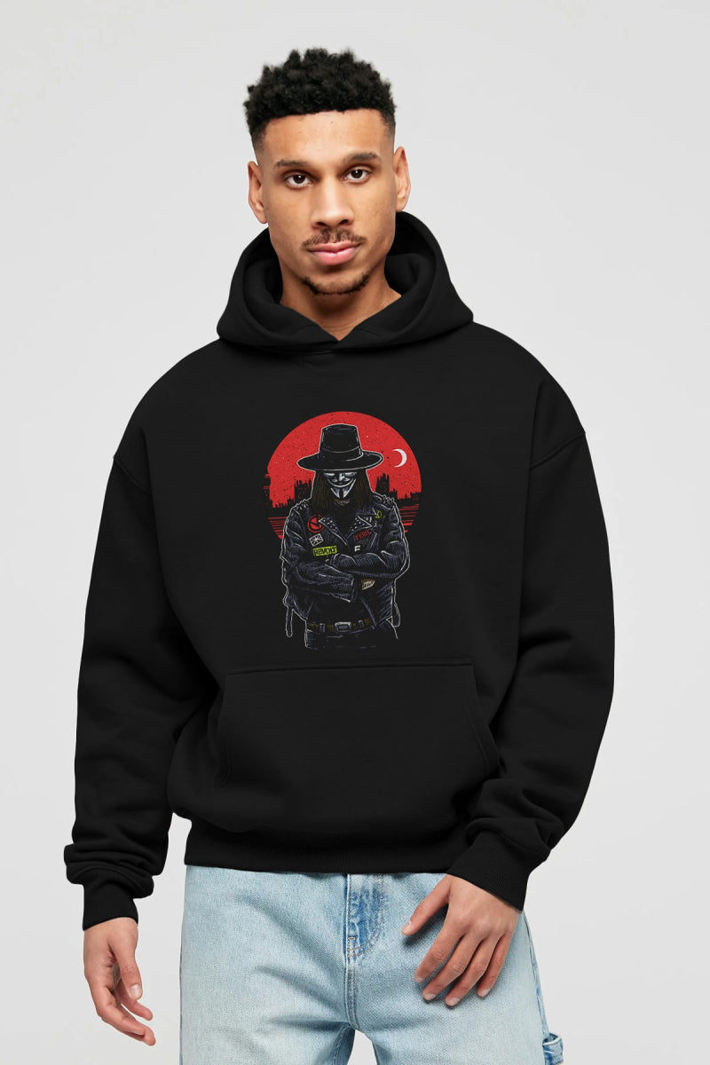 vendetta Ön Baskılı Hoodie Oversize Kapüşonlu Sweatshirt Erkek Kadın Unisex - Cilexi
