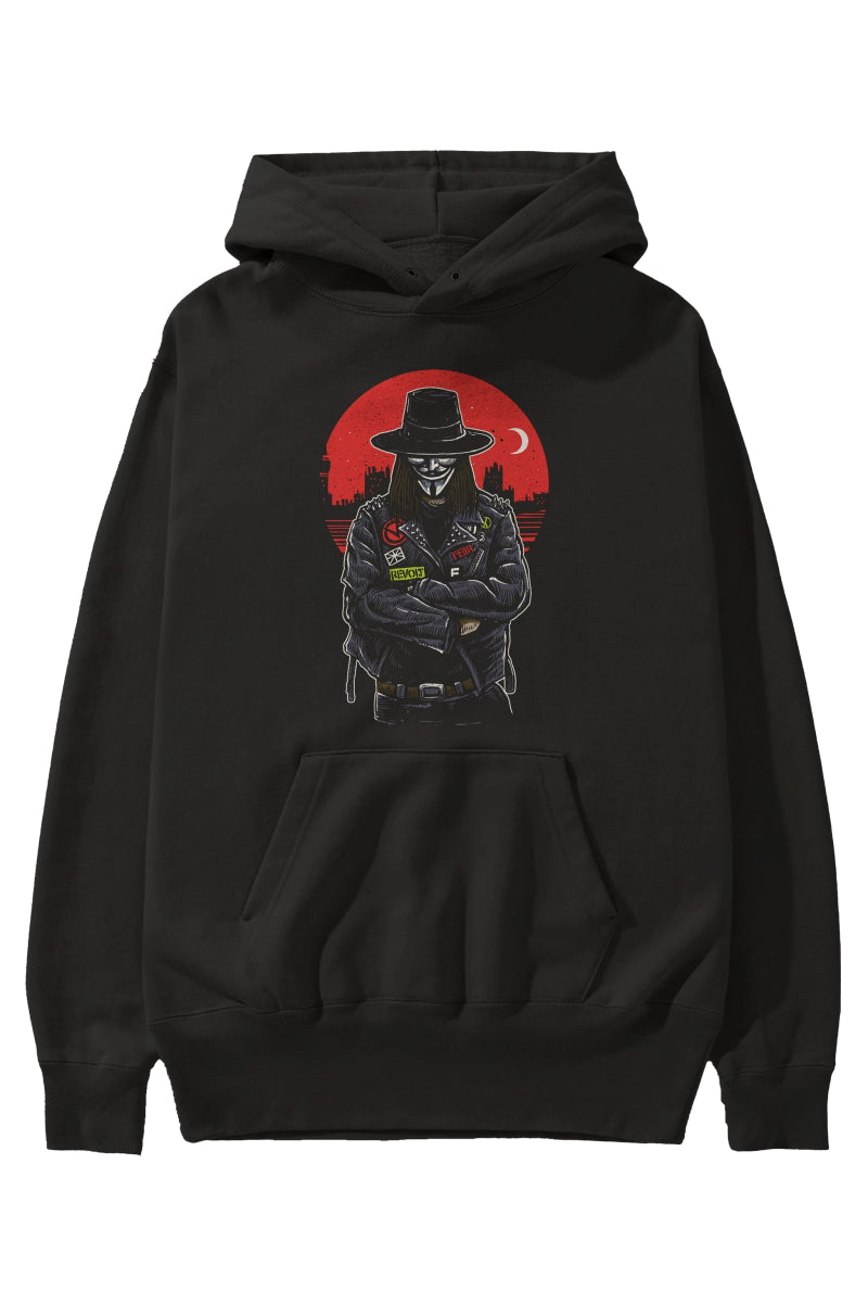 vendetta Ön Baskılı Hoodie Oversize Kapüşonlu Sweatshirt Erkek Kadın Unisex - Cilexi