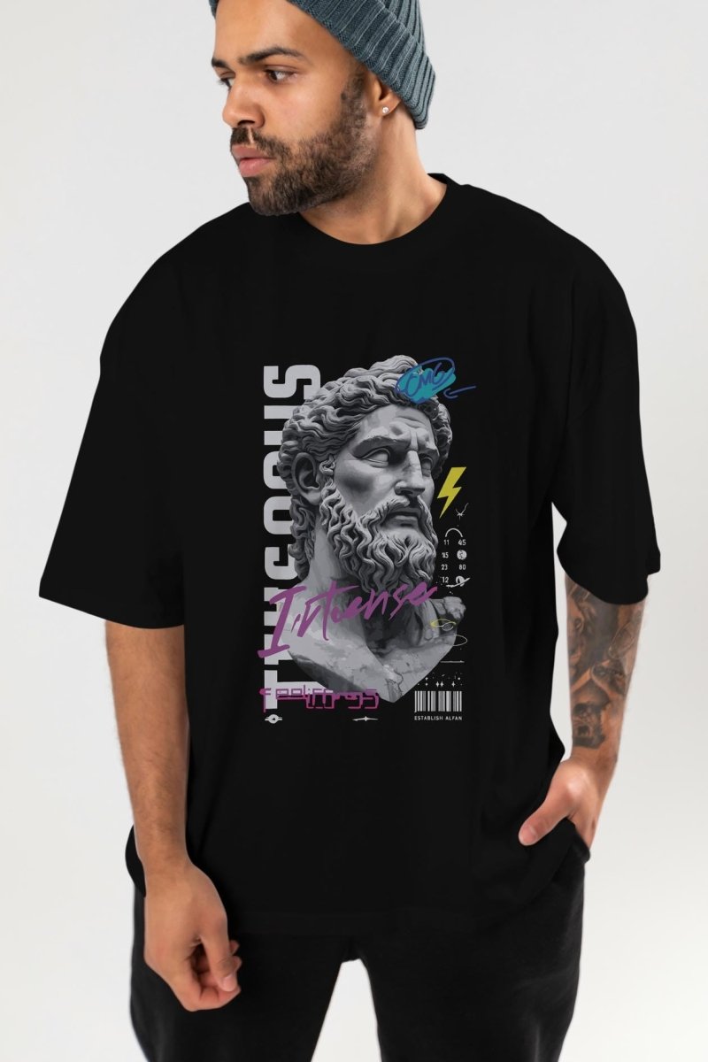 Zeus Intense ön Baskılı Oversize t-shirt Erkek Kadın %100 Pamuk Bisiklet Yaka tişort - Cilexi