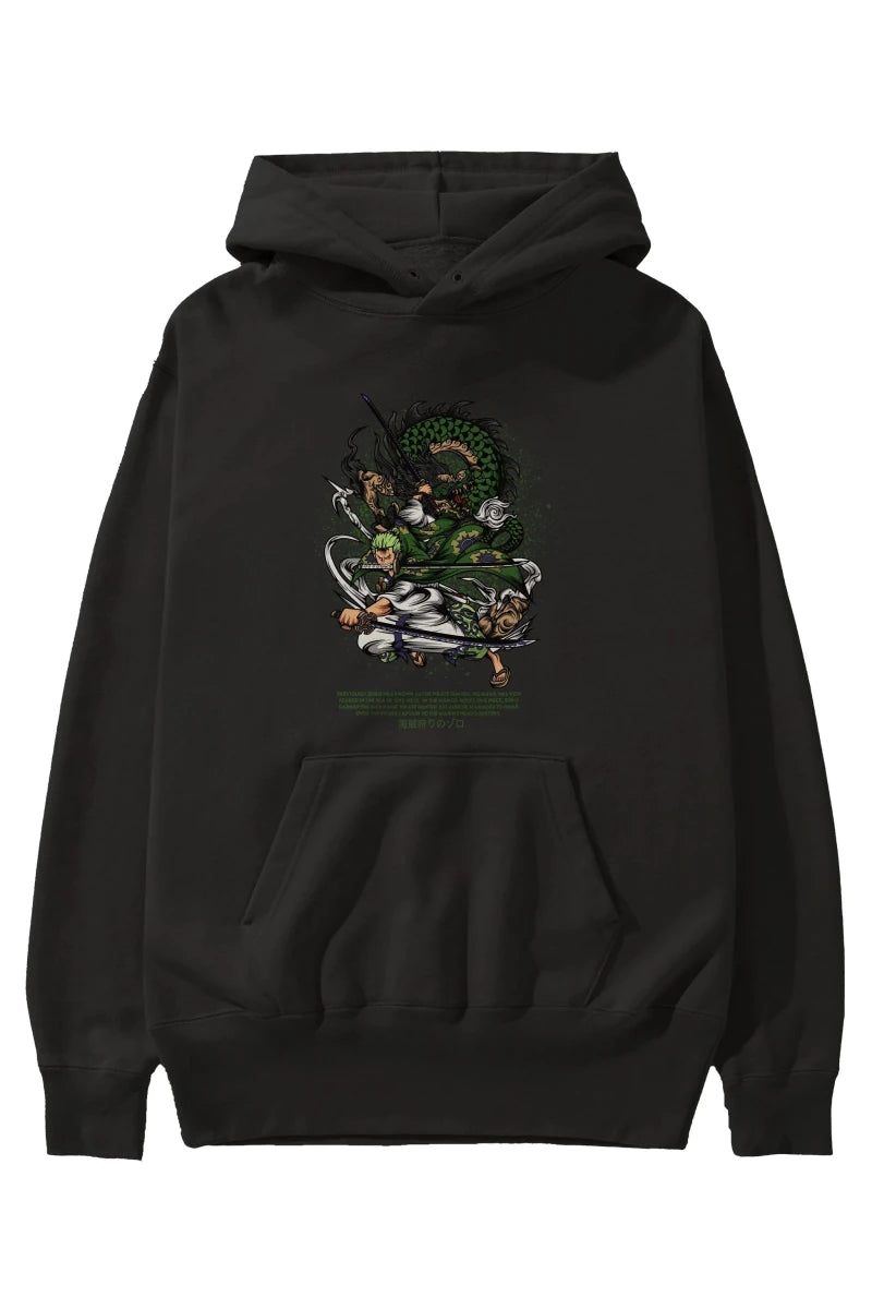Zoro Anime Ön Baskılı Hoodie Oversize Kapüşonlu Sweatshirt Erkek Kadın Unisex - Cilexi