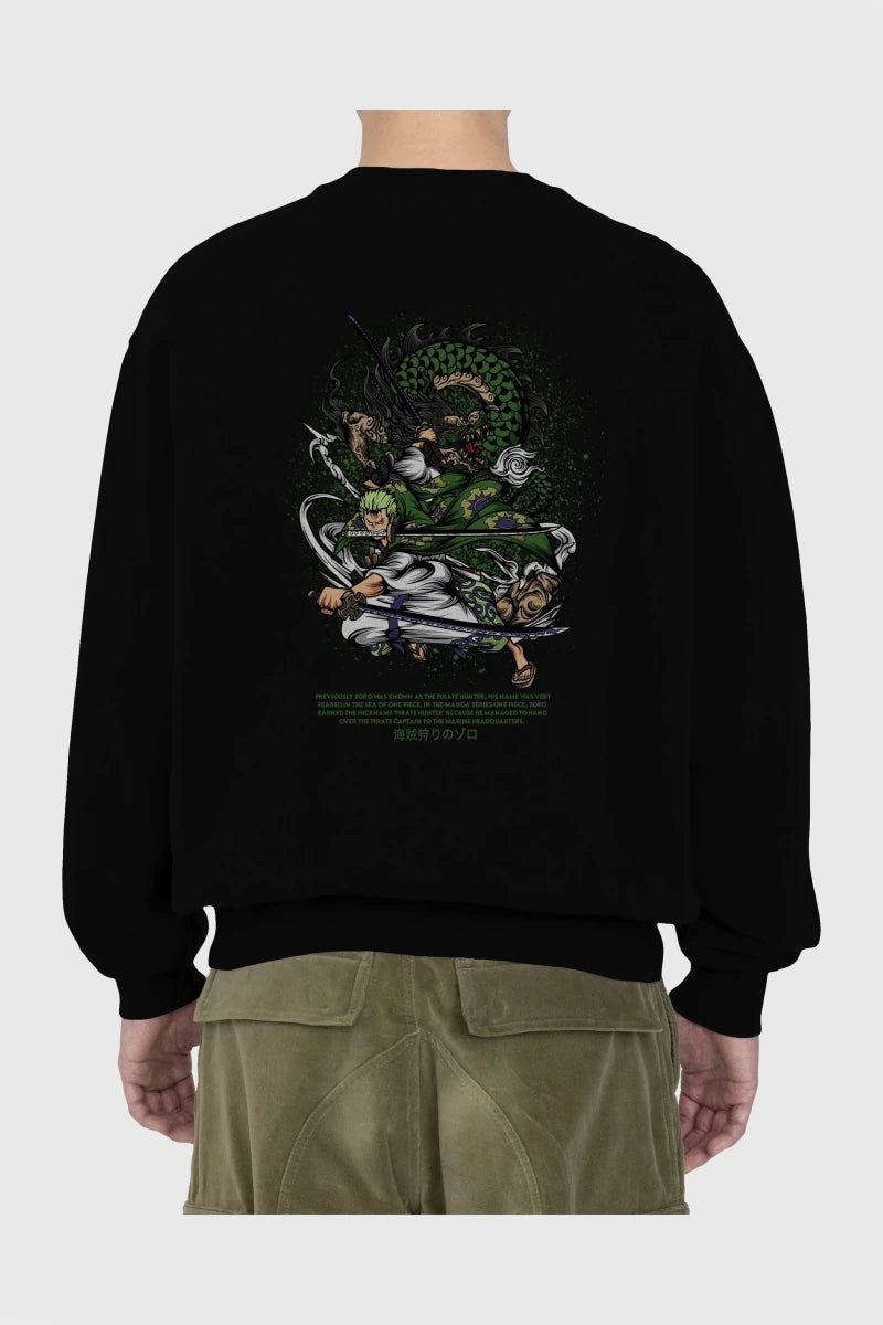 Zoro - ONE PIECE Anime Arka Baskılı Oversize Sweatshirt Erkek Kadın Unisex - Cilexi