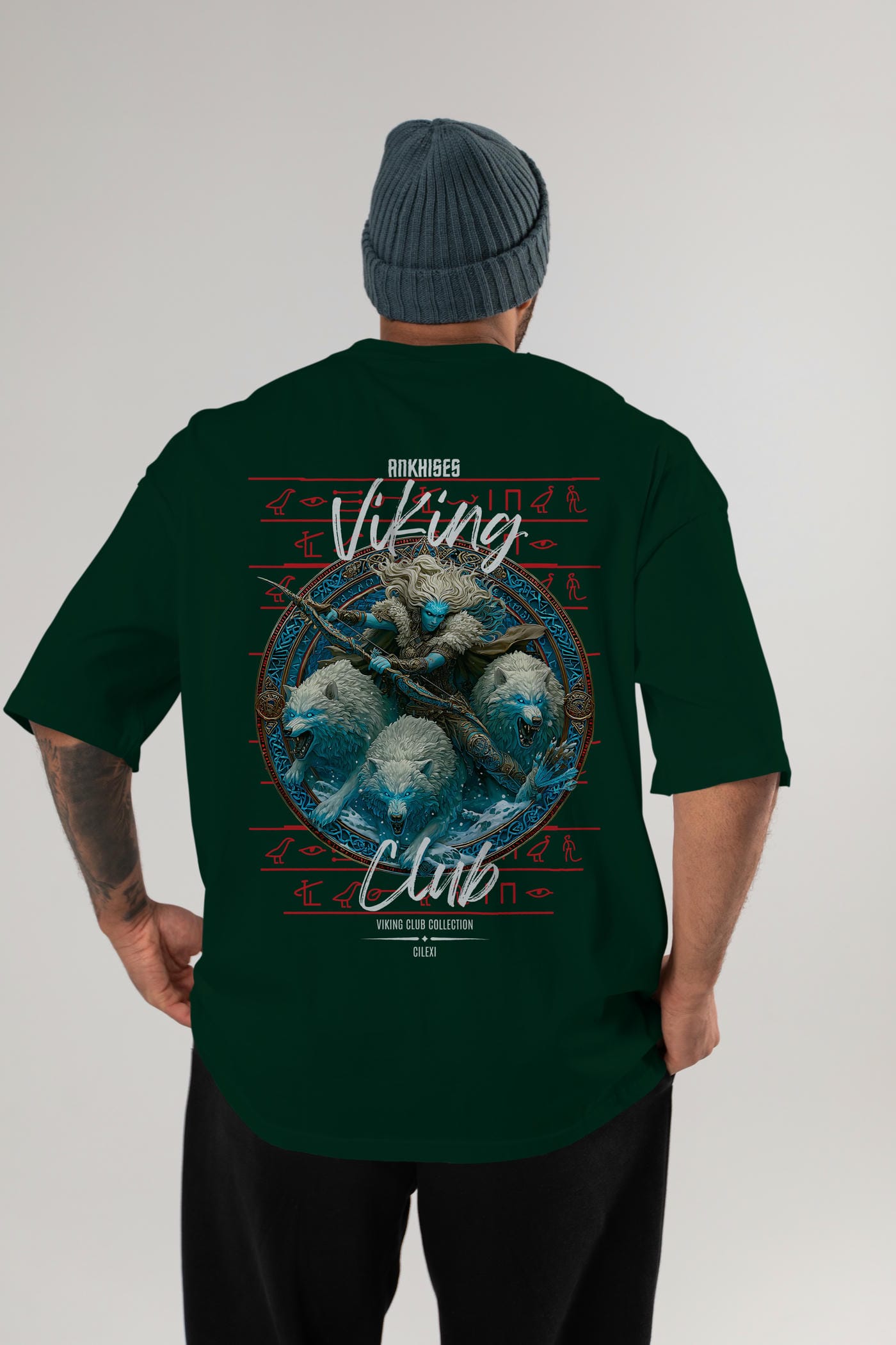 Skadi Arka Baskılı Oversize t-shirt Erkek Kadın %100 Pamuk Bisiklet Yaka tişort
