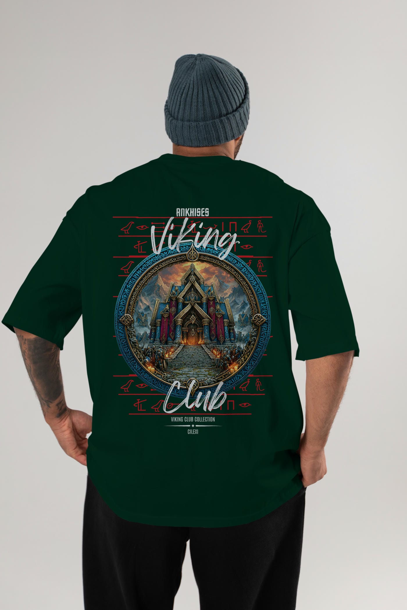 Valhalla Arka Baskılı Oversize t-shirt Erkek Kadın %100 Pamuk Bisiklet Yaka tişort