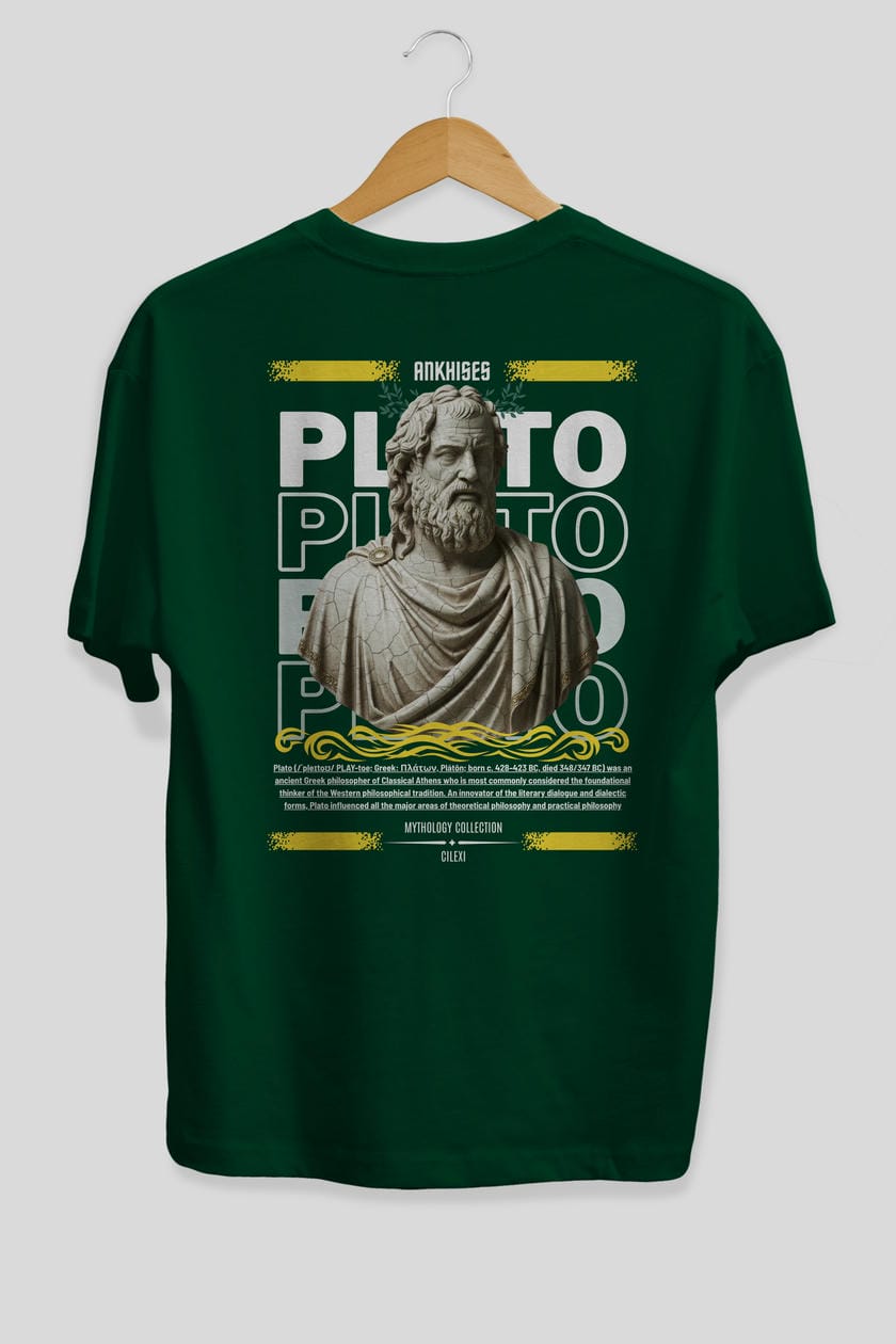 Plato 2 Arka Baskılı Oversize t-shirt Erkek Kadın %100 Pamuk Bisiklet Yaka tişort