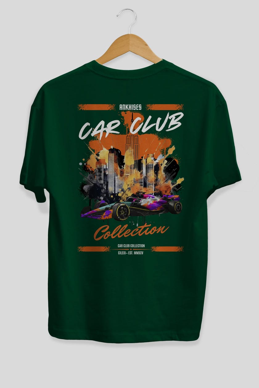 Araba Club Serisi 12 Baskılı Oversize t-shirt Erkek Kadın %100 Pamuk Bisiklet Yaka tişort