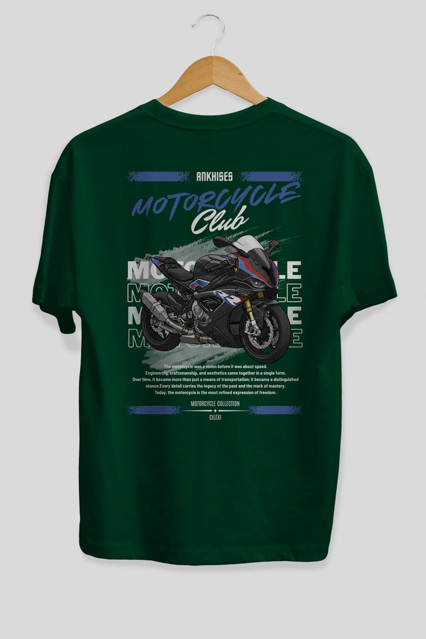 Motosiklet Serisi 2 Arka Baskılı Oversize t-shirt Erkek Kadın %100 Pamuk Bisiklet Yaka tişort