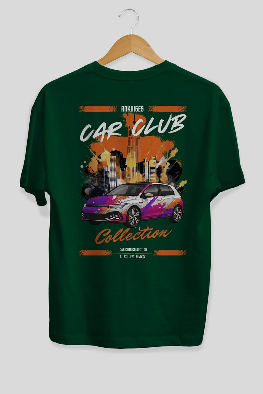 Araba Club Serisi 8 Baskılı Oversize t-shirt Erkek Kadın %100 Pamuk Bisiklet Yaka tişort