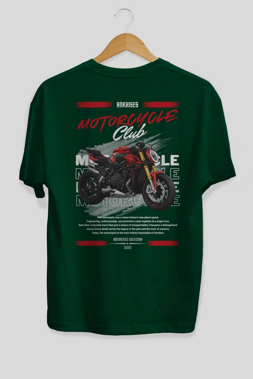 Motosiklet Serisi 26 Arka Baskılı Oversize t-shirt Erkek Kadın %100 Pamuk Bisiklet Yaka tişort