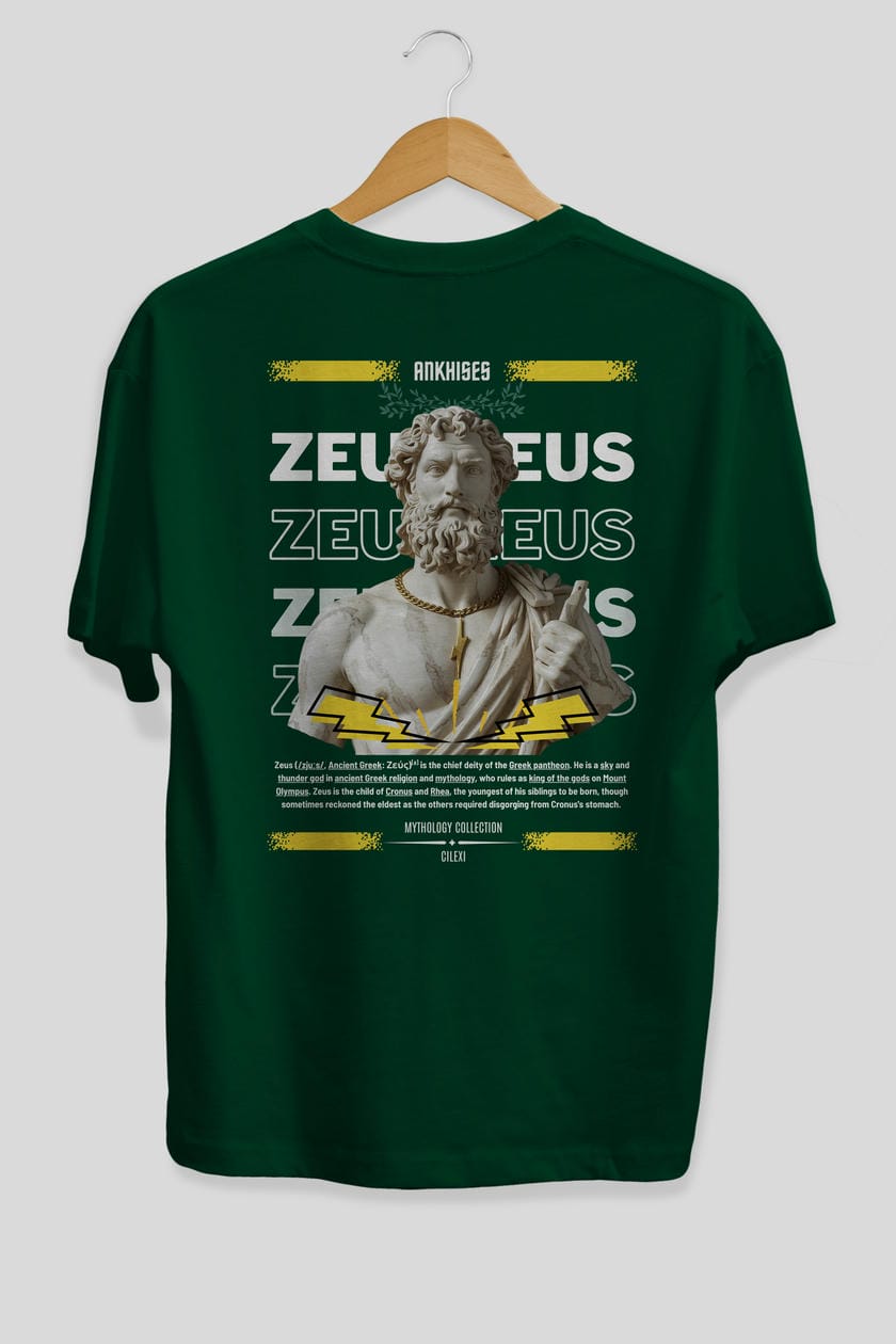 Zeus 4 Arka Baskılı Oversize t-shirt Erkek Kadın %100 Pamuk Bisiklet Yaka tişort