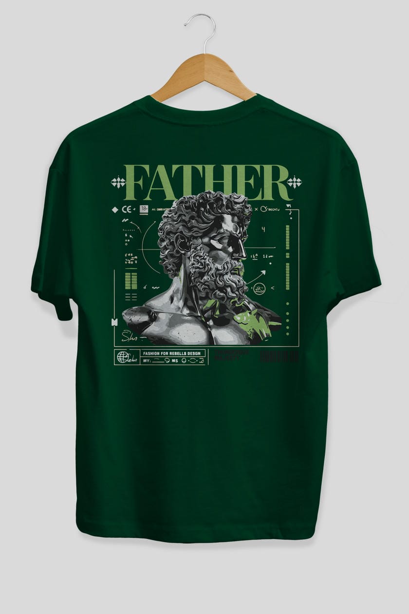 Father Zeus Arka Baskılı Oversize t-shirt Erkek Kadın %100 Pamuk Bisiklet Yaka tişort