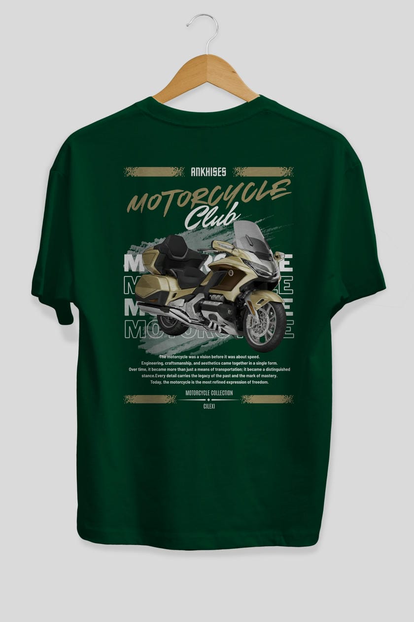 Motosiklet Serisi 28 Arka Baskılı Oversize t-shirt Erkek Kadın %100 Pamuk Bisiklet Yaka tişort