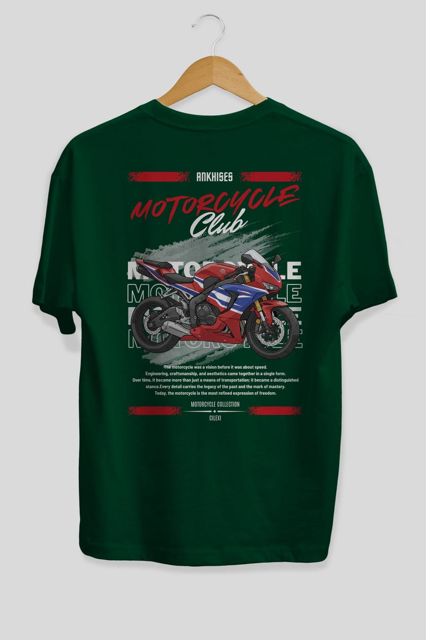 Motosiklet Serisi 25 Arka Baskılı Oversize t-shirt Erkek Kadın %100 Pamuk Bisiklet Yaka tişort