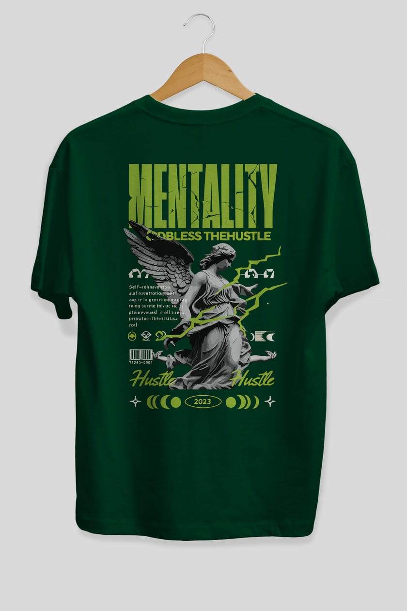 Mentality Arka Baskılı Oversize t-shirt Erkek Kadın %100 Pamuk Bisiklet Yaka tişort