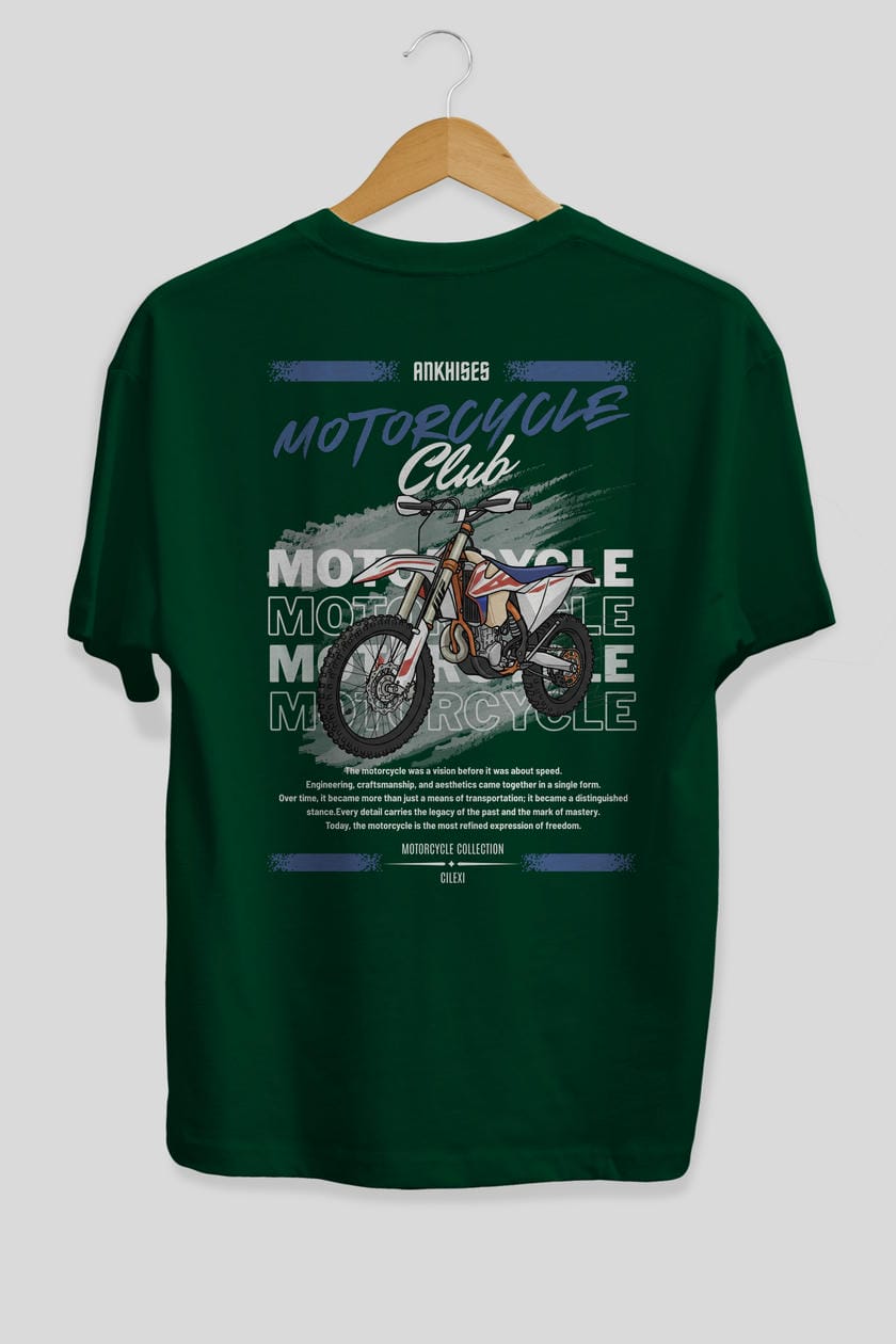 Motosiklet Serisi 18 Arka Baskılı Oversize t-shirt Erkek Kadın %100 Pamuk Bisiklet Yaka tişort