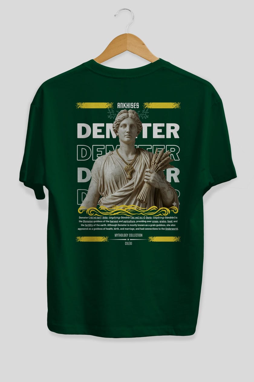 Demeter 1 Arka Baskılı Oversize t-shirt Erkek Kadın %100 Pamuk Bisiklet Yaka tişort