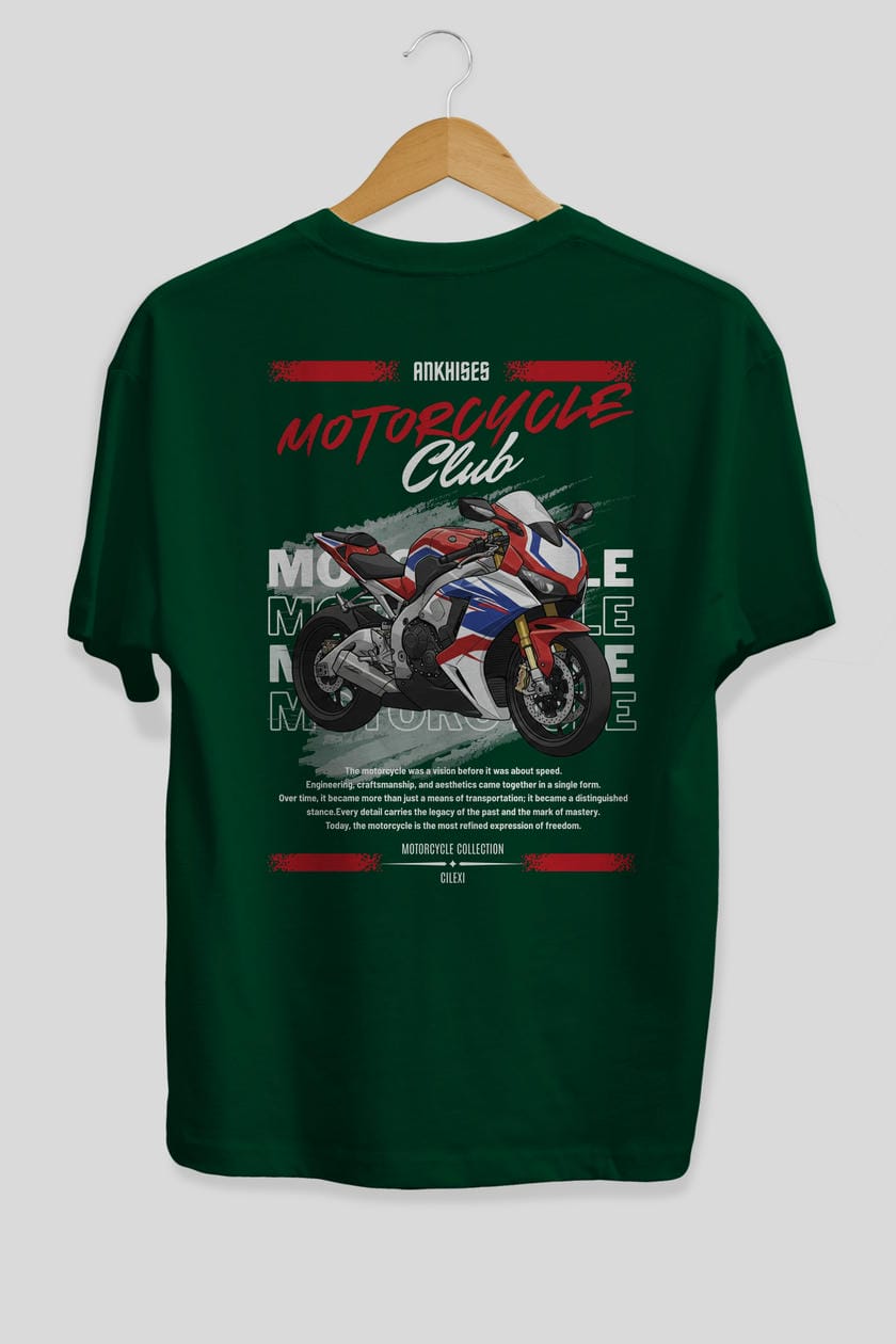 Motosiklet Serisi 4 Arka Baskılı Oversize t-shirt Erkek Kadın %100 Pamuk Bisiklet Yaka tişort