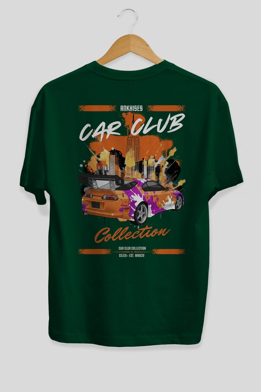 Araba Club Serisi 39 Baskılı Oversize t-shirt Erkek Kadın %100 Pamuk Bisiklet Yaka tişort