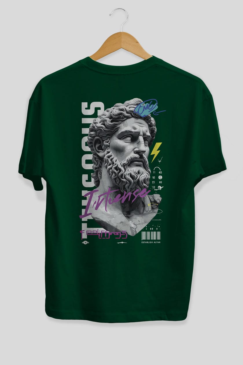 Zeus Intense Arka Baskılı Oversize t-shirt Erkek Kadın %100 Pamuk Bisiklet Yaka tişort
