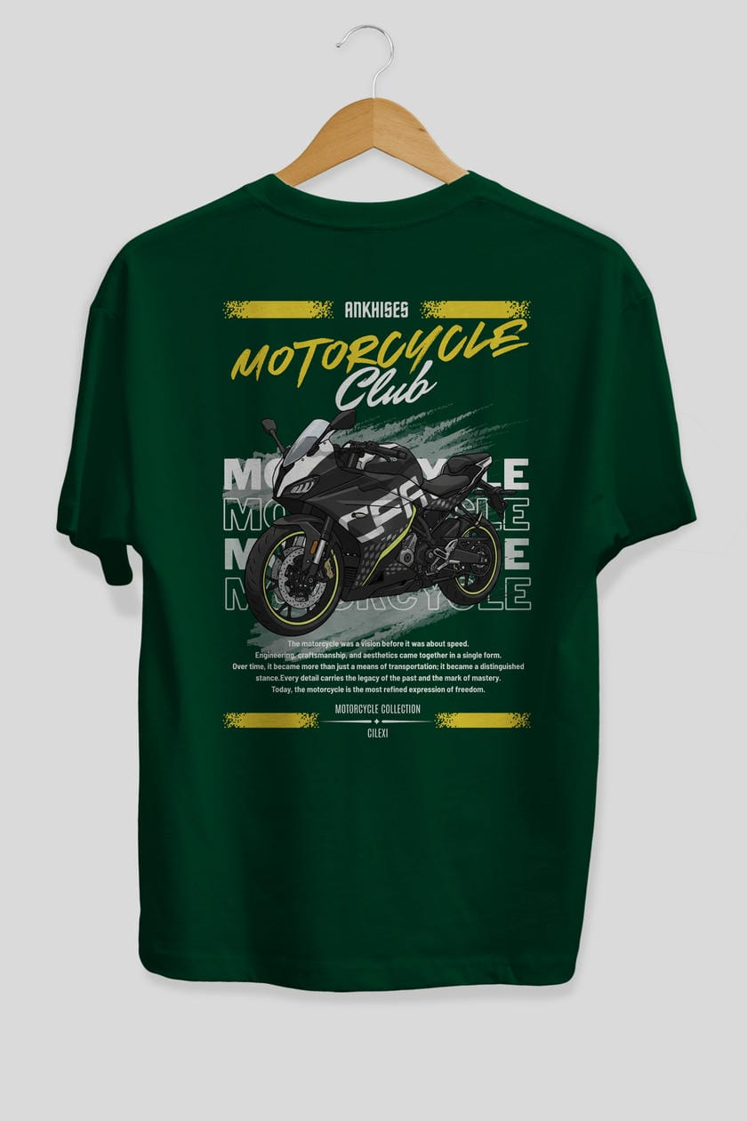 Motosiklet Serisi 16 Arka Baskılı Oversize t-shirt Erkek Kadın %100 Pamuk Bisiklet Yaka tişort