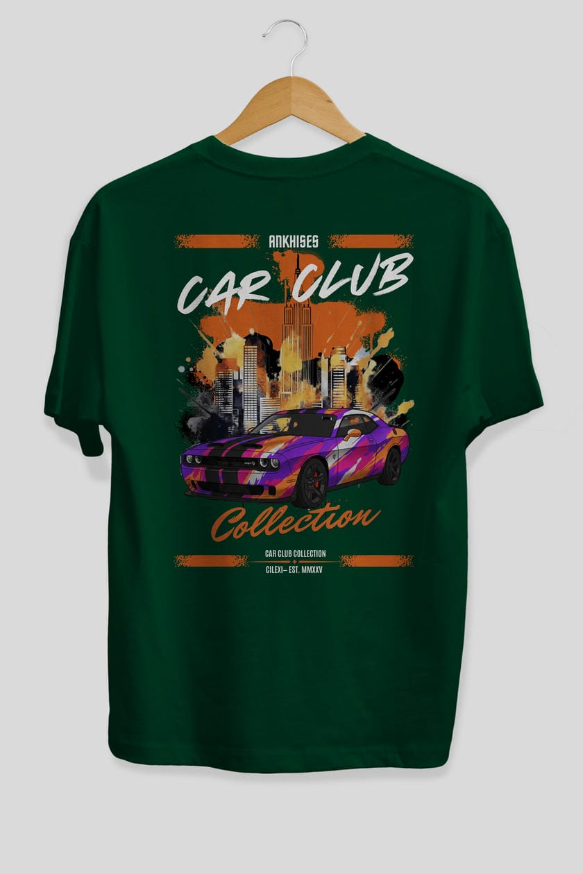 Araba Club Serisi 22 Baskılı Oversize t-shirt Erkek Kadın %100 Pamuk Bisiklet Yaka tişort