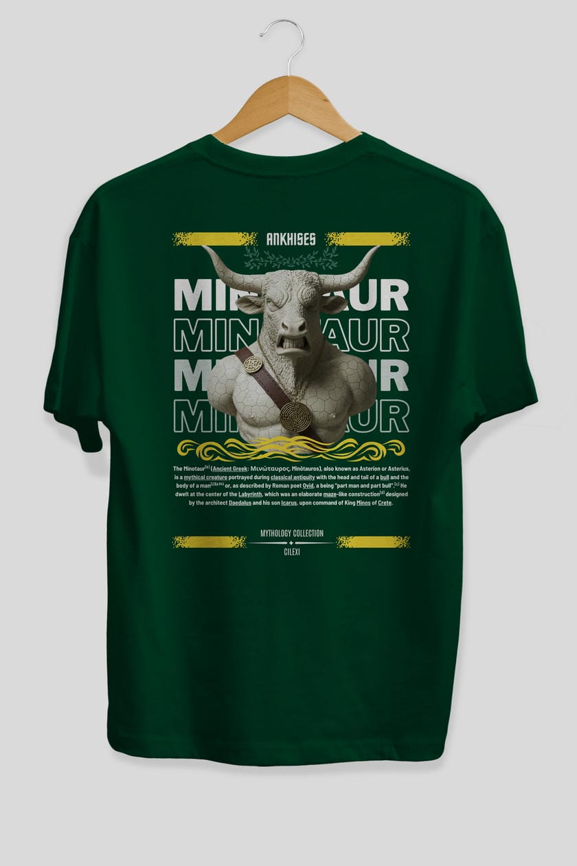 Minotaur 1 Arka Baskılı Oversize t-shirt Erkek Kadın %100 Pamuk Bisiklet Yaka tişort