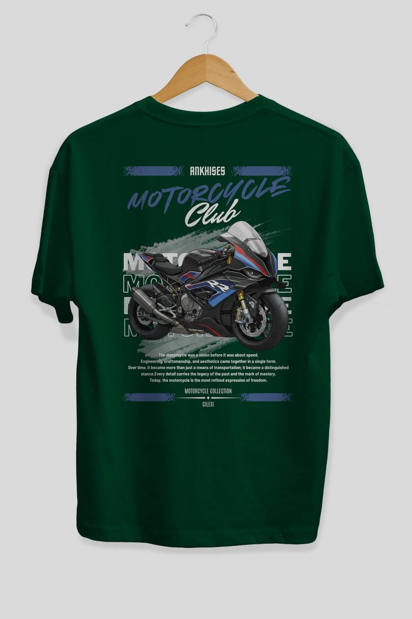 Motosiklet Serisi 1 Arka Baskılı Oversize t-shirt Erkek Kadın %100 Pamuk Bisiklet Yaka tişort