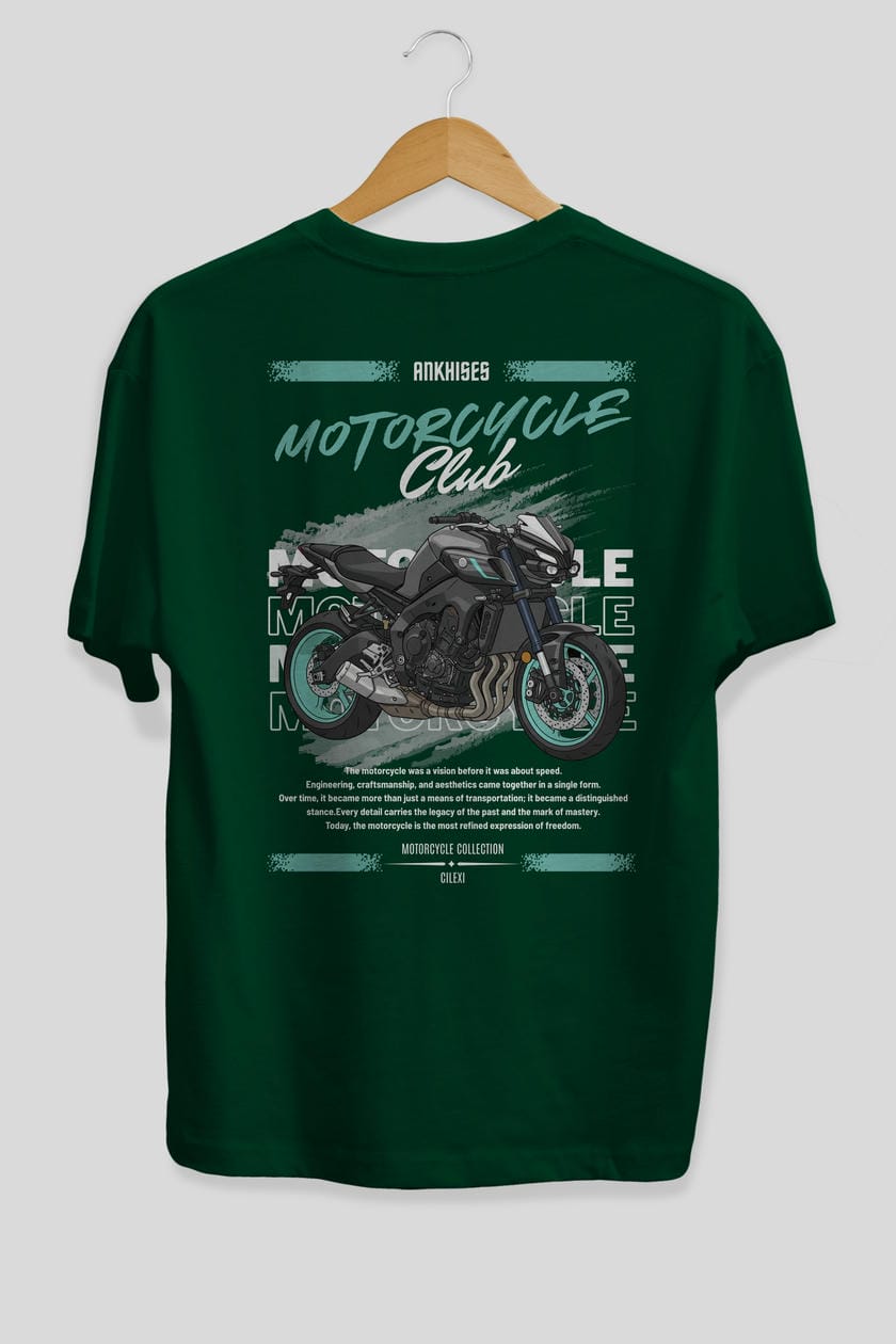 Motosiklet Serisi 21 Arka Baskılı Oversize t-shirt Erkek Kadın %100 Pamuk Bisiklet Yaka tişort
