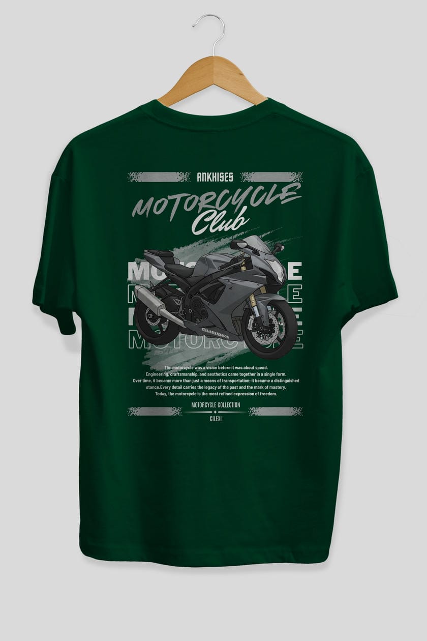 Motosiklet Serisi 10 Arka Baskılı Oversize t-shirt Erkek Kadın %100 Pamuk Bisiklet Yaka tişort