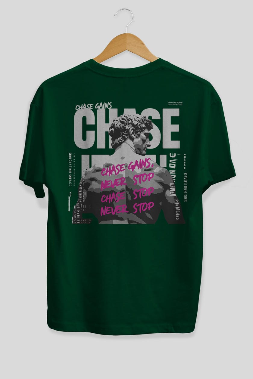Chase Gains Arka Baskılı Oversize t-shirt Erkek Kadın %100 Pamuk Bisiklet Yaka tişort