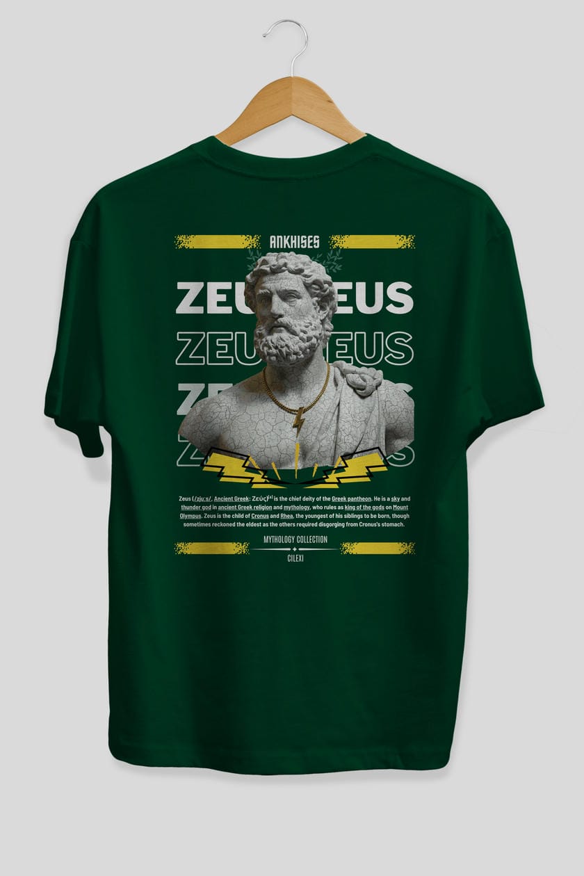 Zeus 3 Arka Baskılı Oversize t-shirt Erkek Kadın %100 Pamuk Bisiklet Yaka tişort