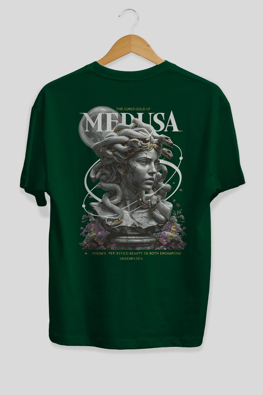 Medusa Arka Baskılı Oversize t-shirt Erkek Kadın %100 Pamuk Bisiklet Yaka tişort