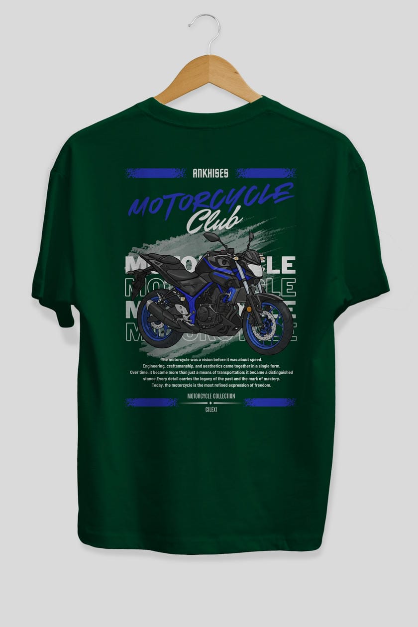 Motosiklet Serisi 22 Arka Baskılı Oversize t-shirt Erkek Kadın %100 Pamuk Bisiklet Yaka tişort