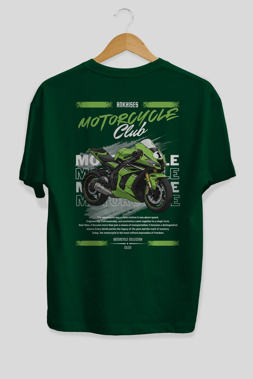 Motosiklet Serisi 6 Arka Baskılı Oversize t-shirt Erkek Kadın %100 Pamuk Bisiklet Yaka tişort