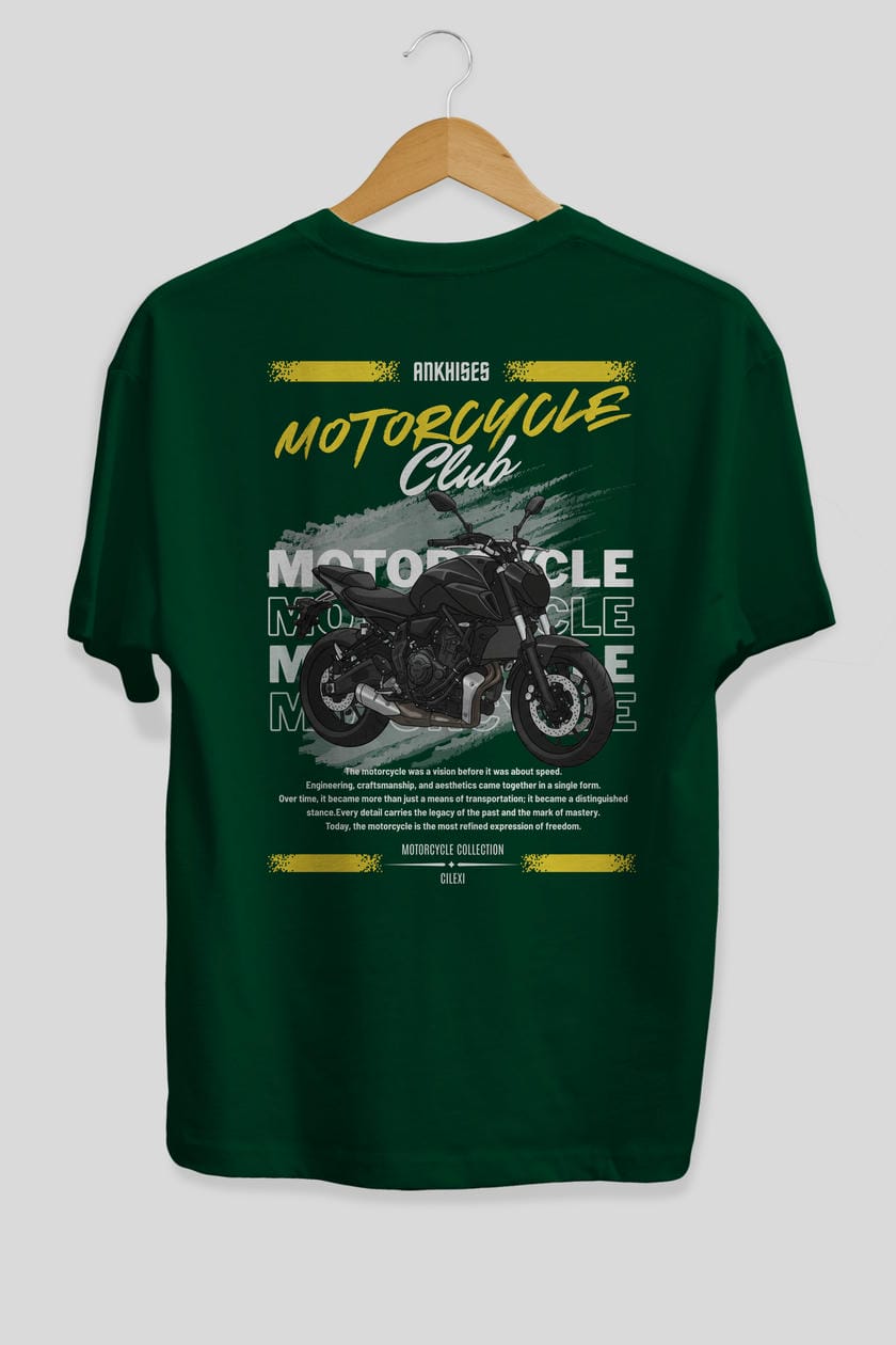 Motosiklet Serisi 20 Arka Baskılı Oversize t-shirt Erkek Kadın %100 Pamuk Bisiklet Yaka tişort