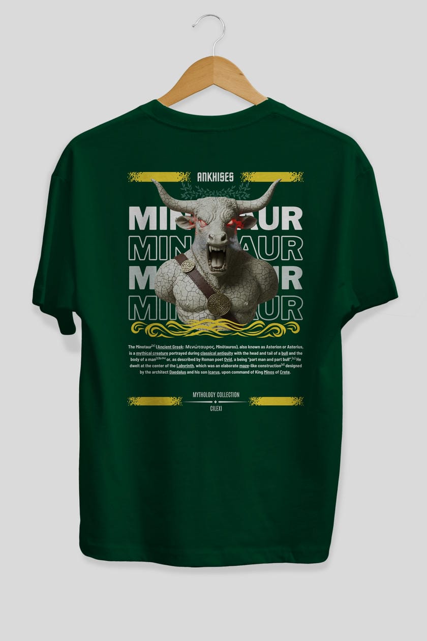 Minotaur 2 Arka Baskılı Oversize t-shirt Erkek Kadın %100 Pamuk Bisiklet Yaka tişort