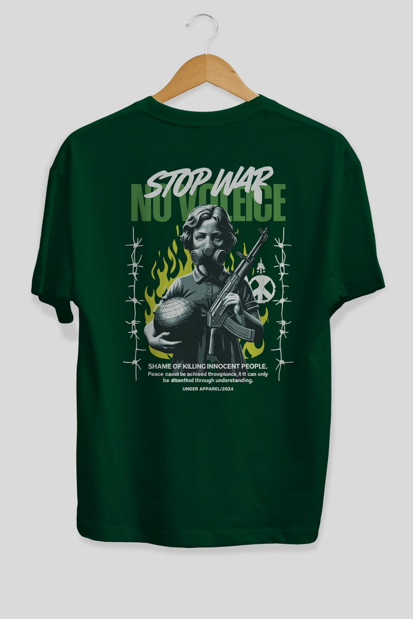 Stop War Arka Baskılı Oversize t-shirt Erkek Kadın %100 Pamuk Bisiklet Yaka tişort