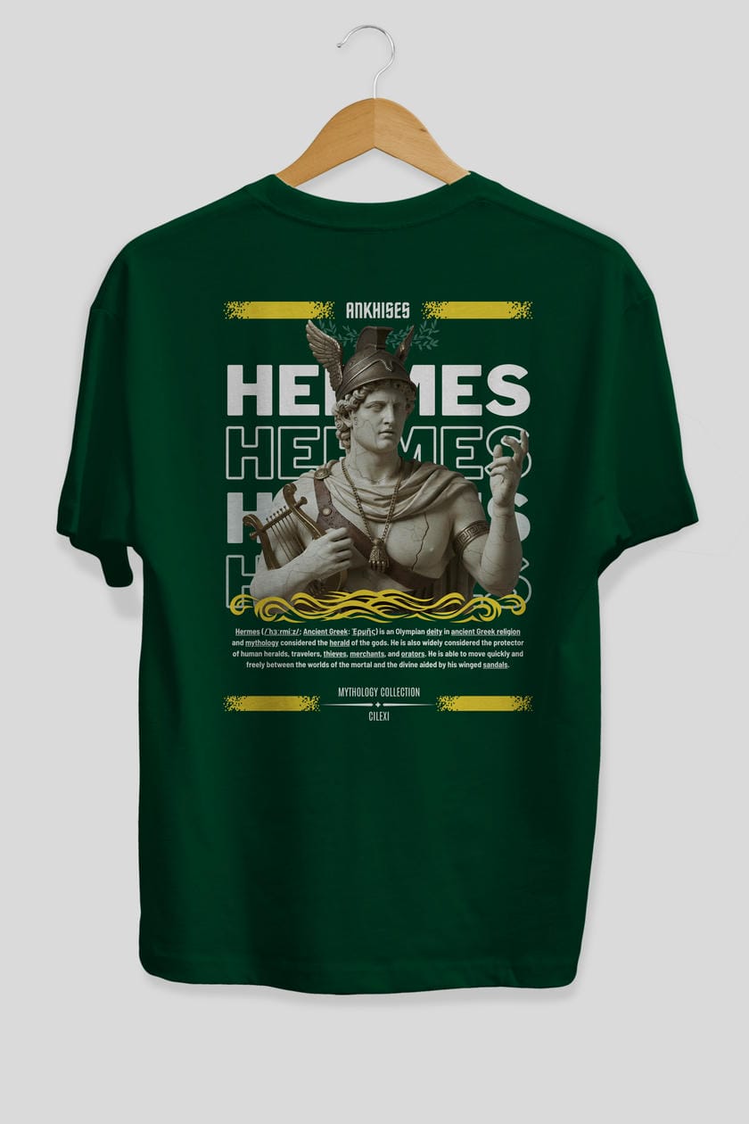 Hermes 2 Arka Baskılı Oversize t-shirt Erkek Kadın %100 Pamuk Bisiklet Yaka tişort