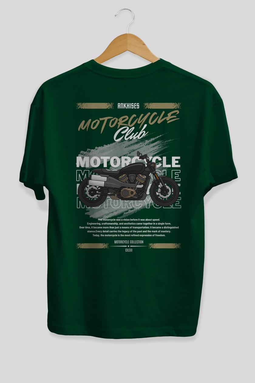 Motosiklet Serisi 29 Arka Baskılı Oversize t-shirt Erkek Kadın %100 Pamuk Bisiklet Yaka tişort